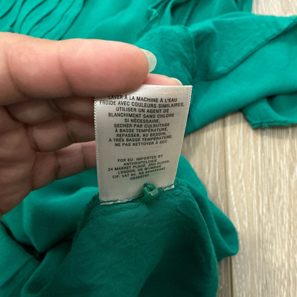 Maeve Emerald Green Pleated Flutter Sleeve Blouse - Size4 - Picture 11 of 12